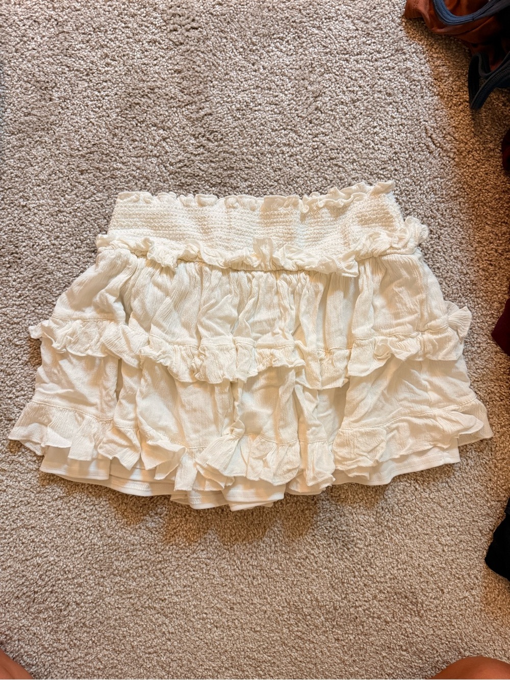 Altar'd State Cream Tiered Ruffle Mini Skirt